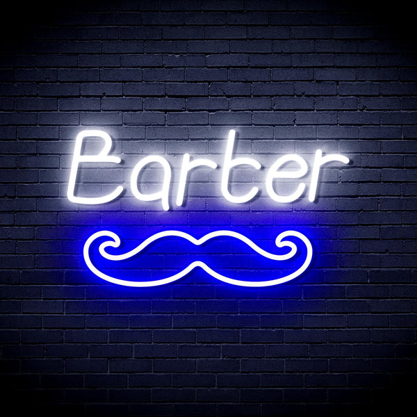 ADVPRO Barber with Moustache Ultra-Bright LED Neon Sign fnu0264 - White & Blue
