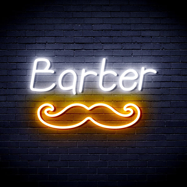 ADVPRO Barber with Moustache Ultra-Bright LED Neon Sign fnu0264 - White & Golden Yellow
