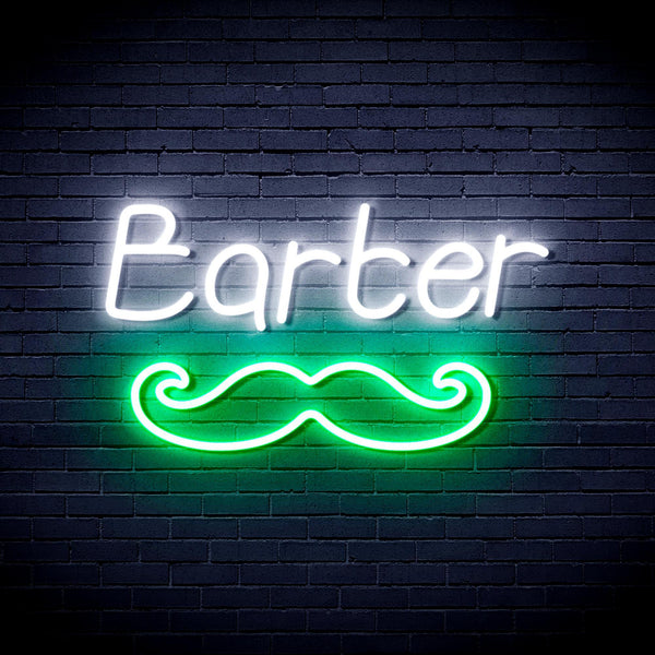 ADVPRO Barber with Moustache Ultra-Bright LED Neon Sign fnu0264 - White & Green