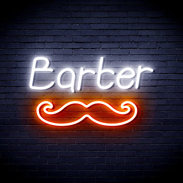 ADVPRO Barber with Moustache Ultra-Bright LED Neon Sign fnu0264 - White & Orange