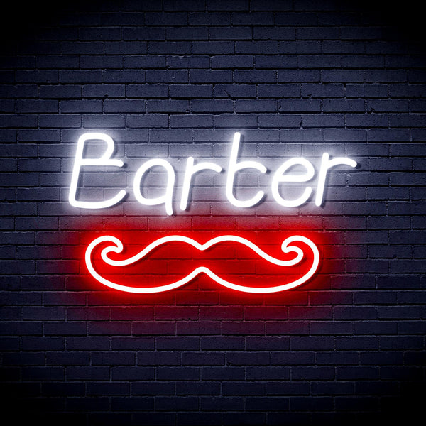 ADVPRO Barber with Moustache Ultra-Bright LED Neon Sign fnu0264 - White & Red