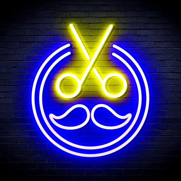 ADVPRO Scissors with Moustache Ultra-Bright LED Neon Sign fnu0290 - Blue & Yellow