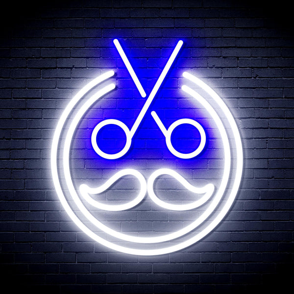 ADVPRO Scissors with Moustache Ultra-Bright LED Neon Sign fnu0290 - White & Blue