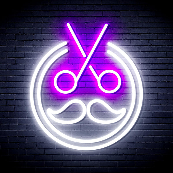 ADVPRO Scissors with Moustache Ultra-Bright LED Neon Sign fnu0290 - White & Purple