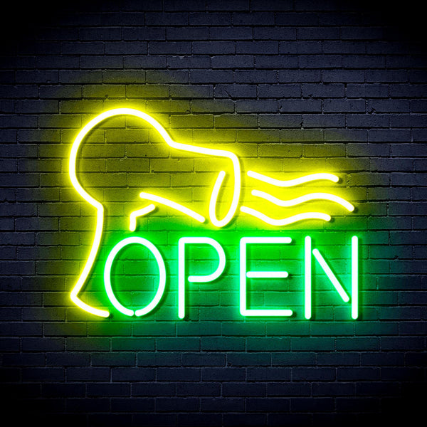 ADVPRO Barber OPEN with Hair Dryer Ultra-Bright LED Neon Sign fnu0296 - Green & Yellow