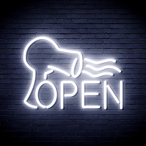 ADVPRO Barber OPEN with Hair Dryer Ultra-Bright LED Neon Sign fnu0296 - White