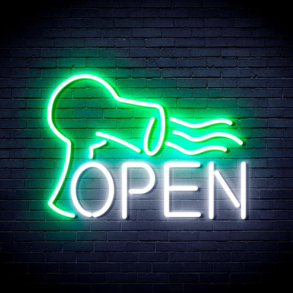 ADVPRO Barber OPEN with Hair Dryer Ultra-Bright LED Neon Sign fnu0296 - White & Green