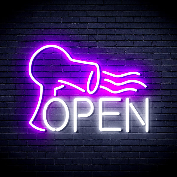ADVPRO Barber OPEN with Hair Dryer Ultra-Bright LED Neon Sign fnu0296 - White & Purple