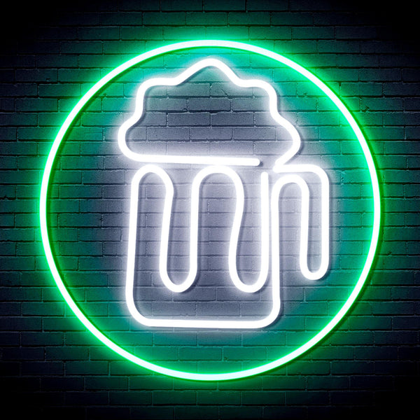 ADVPRO Beer Mug in Circle Ultra-Bright LED Neon Sign fnu0311 - White & Green