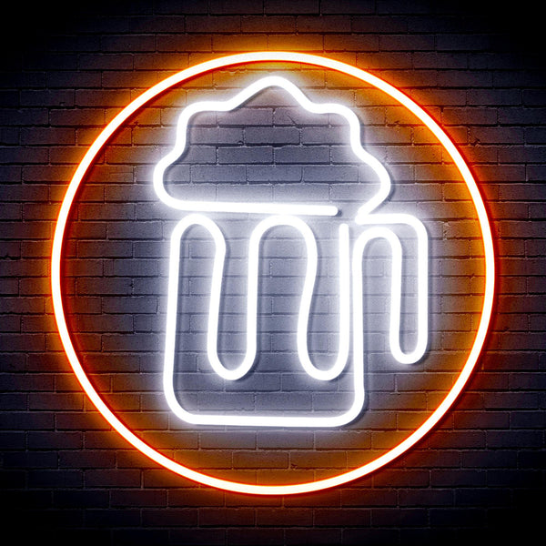 ADVPRO Beer Mug in Circle Ultra-Bright LED Neon Sign fnu0311 - White & Orange