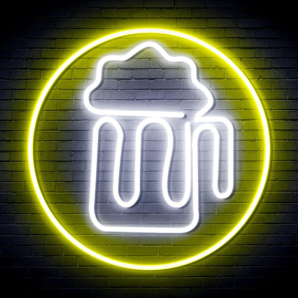 ADVPRO Beer Mug in Circle Ultra-Bright LED Neon Sign fnu0311 - White & Yellow