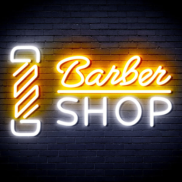 ADVPRO Barber Shop with Barber Pole Ultra-Bright LED Neon Sign fnu0355 - White & Golden Yellow