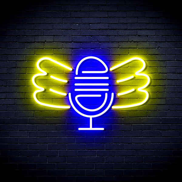 ADVPRO Microphone with Wings Ultra-Bright LED Neon Sign fnu0395 - Blue & Yellow