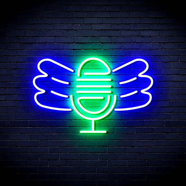 ADVPRO Microphone with Wings Ultra-Bright LED Neon Sign fnu0395 - Green & Blue