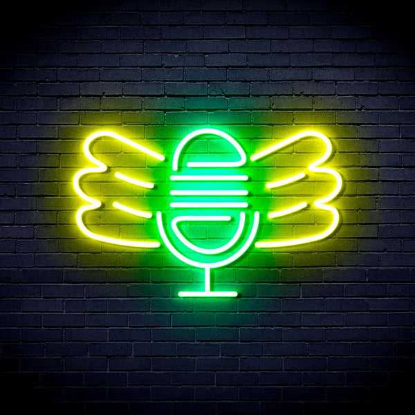ADVPRO Microphone with Wings Ultra-Bright LED Neon Sign fnu0395 - Green & Yellow