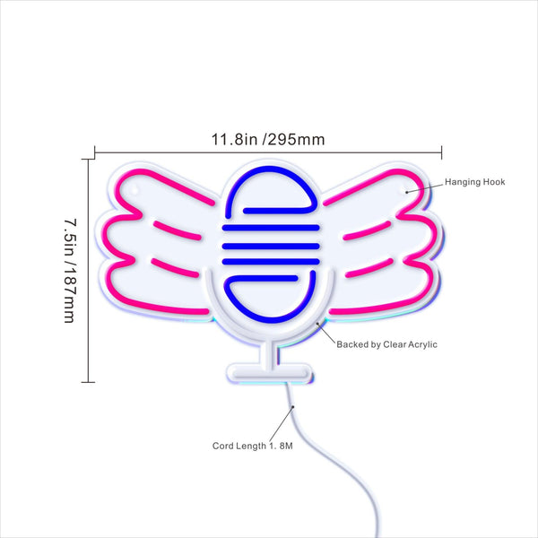 ADVPRO Microphone with Wings Ultra-Bright LED Neon Sign fnu0395 - Size