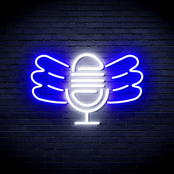 ADVPRO Microphone with Wings Ultra-Bright LED Neon Sign fnu0395 - White & Blue