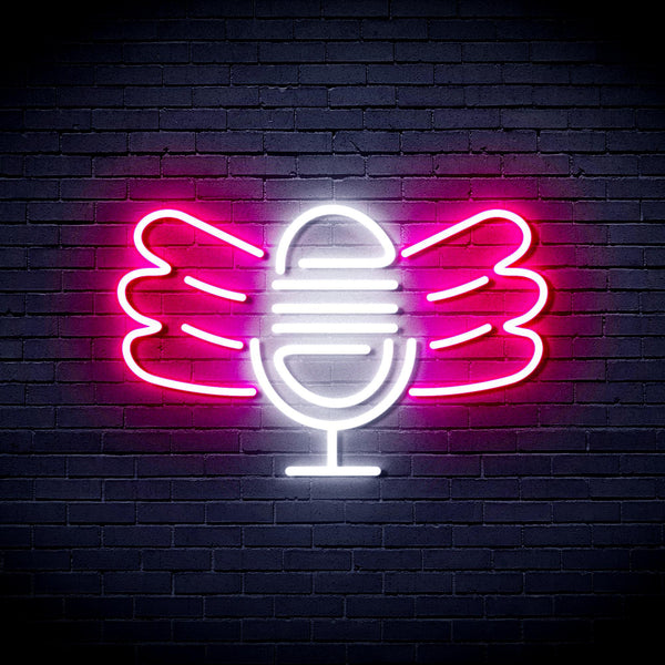 ADVPRO Microphone with Wings Ultra-Bright LED Neon Sign fnu0395 - White & Pink