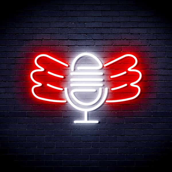 ADVPRO Microphone with Wings Ultra-Bright LED Neon Sign fnu0395 - White & Red