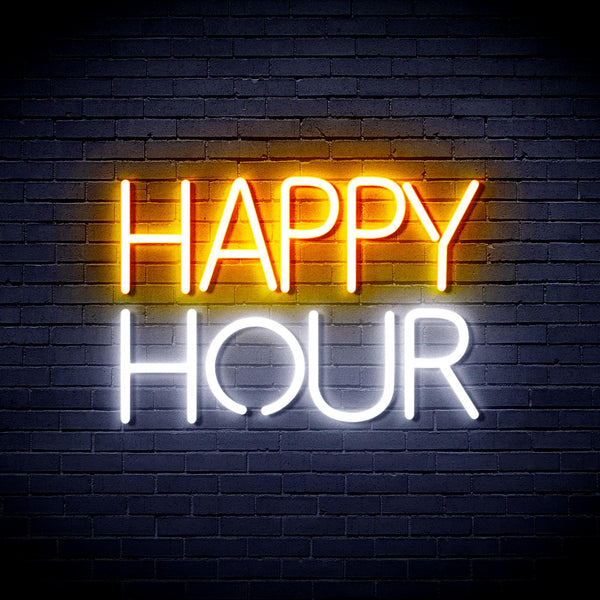ADVPRO Happy Hour Ultra-Bright LED Neon Sign fnu0420 - White & Golden Yellow