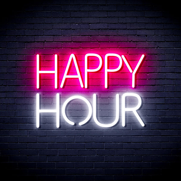 ADVPRO Happy Hour Ultra-Bright LED Neon Sign fnu0420 - White & Pink