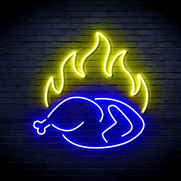 ADVPRO Chicken Shop Restaurant with Flame Ultra-Bright LED Neon Sign fnu0426 - Blue & Yellow