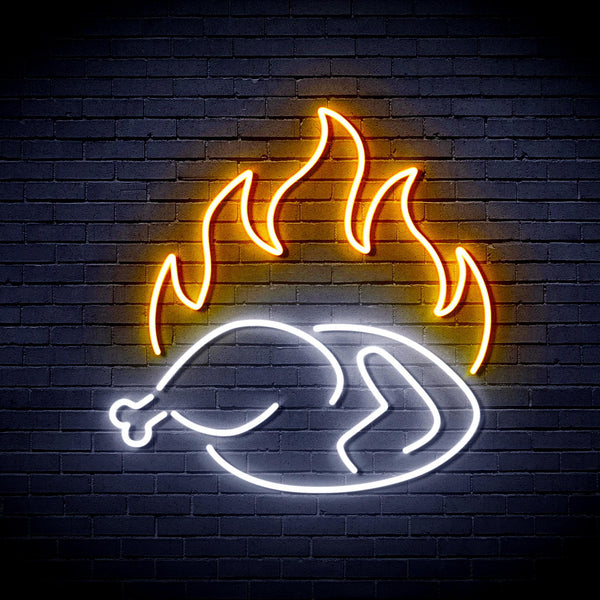 ADVPRO Chicken Shop Restaurant with Flame Ultra-Bright LED Neon Sign fnu0426 - White & Golden Yellow