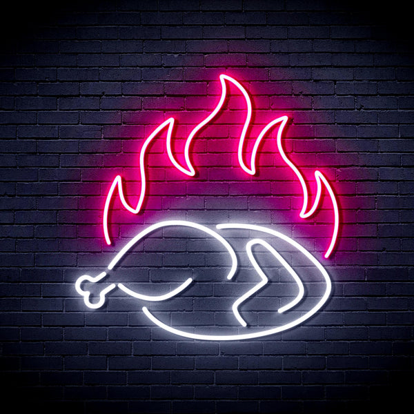 ADVPRO Chicken Shop Restaurant with Flame Ultra-Bright LED Neon Sign fnu0426 - White & Pink