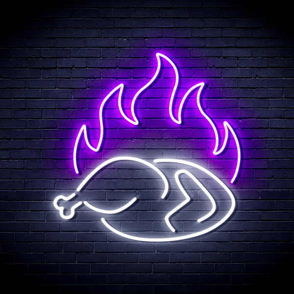 ADVPRO Chicken Shop Restaurant with Flame Ultra-Bright LED Neon Sign fnu0426 - White & Purple