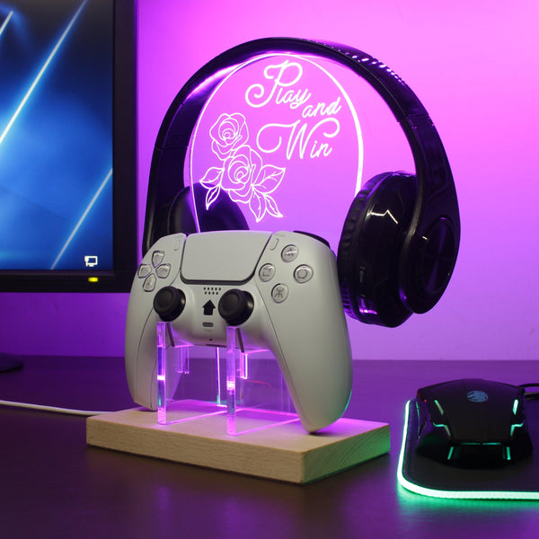 ADVPRO Play and Win with Flower Icons Gamer LED neon stand hgA-j0016 - Purple
