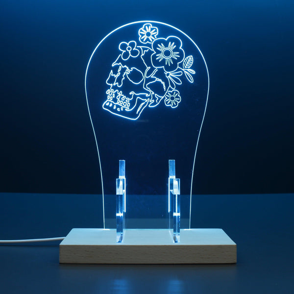 ADVPRO Skull Head with Flower Gamer LED neon stand hgA-j0018 - Sky Blue