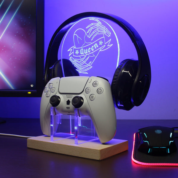 ADVPRO Skull Hand with Broken Heart Gamer LED neon stand hgA-j0023 - Blue