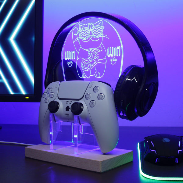 ADVPRO Win Win Cat Playing Game Gamer LED neon stand hgA-j0047 - Blue