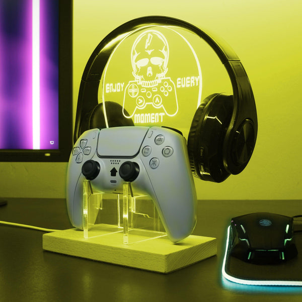 ADVPRO Enjoy Every Moment Skull with Game Gear Gamer LED neon stand hgA-j0065 - Yellow