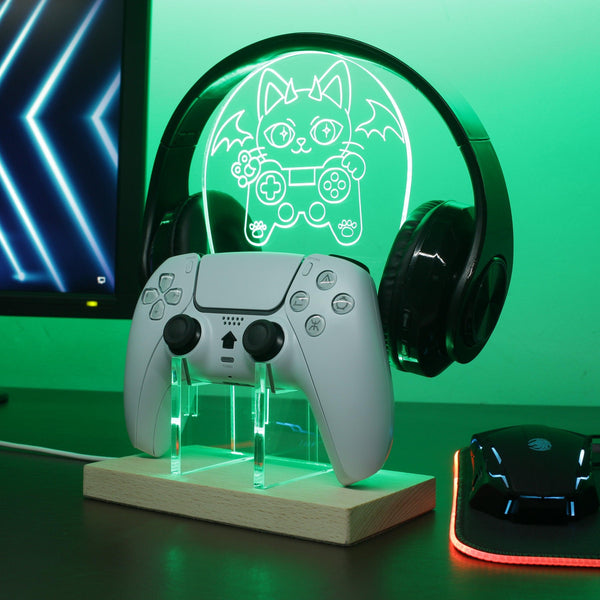 ADVPRO Cutie Devil Cat Playing Game Gamer LED neon stand hgA-j0068 - Green