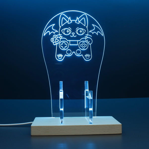 ADVPRO Cutie Devil Cat Playing Game Gamer LED neon stand hgA-j0068 - Sky Blue