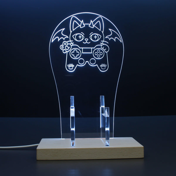 ADVPRO Cutie Devil Cat Playing Game Gamer LED neon stand hgA-j0068 - White