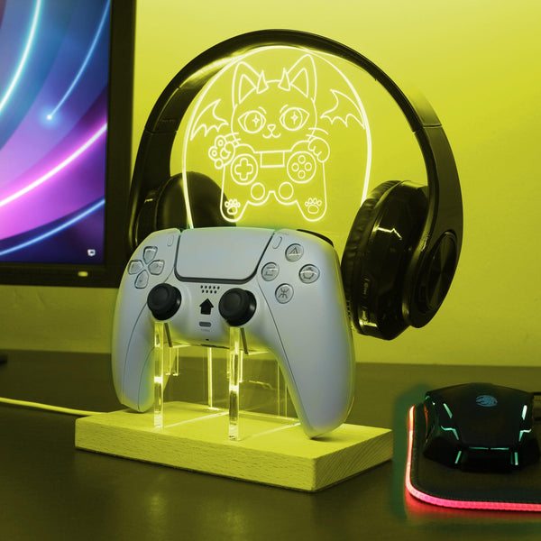 ADVPRO Cutie Devil Cat Playing Game Gamer LED neon stand hgA-j0068 - Yellow