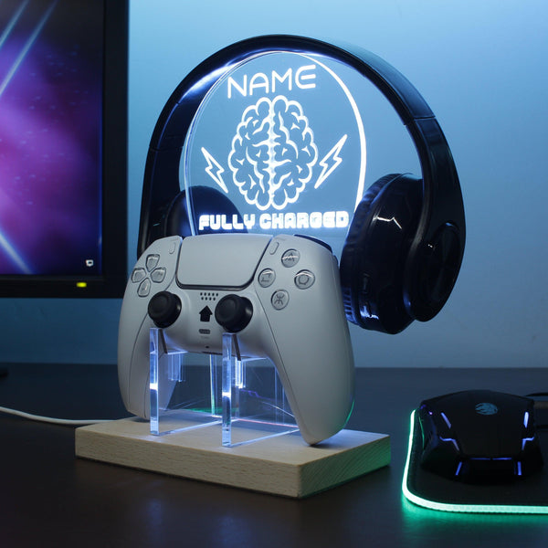 ADVPRO Your brain fully charged Personalized Gamer LED neon stand hgA-p0008-tm - White