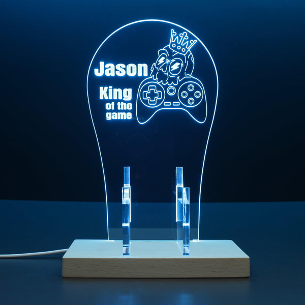 ADVPRO King of the game with skull head Personalized Gamer LED neon stand hgA-p0012-tm - Sky Blue