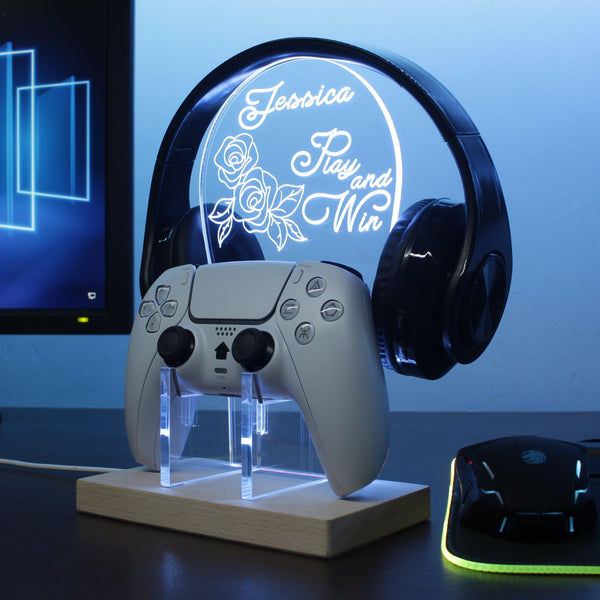 ADVPRO Play and win with flower icons Personalized Gamer LED neon stand hgA-p0016-tm - White