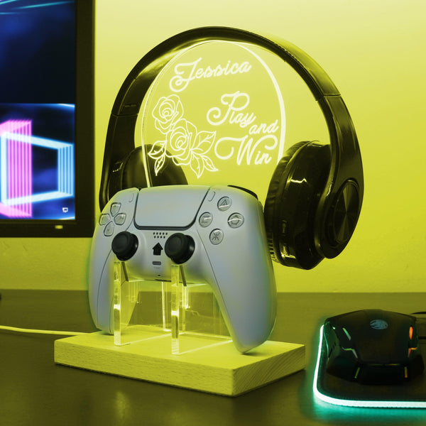 ADVPRO Play and win with flower icons Personalized Gamer LED neon stand hgA-p0016-tm - Yellow