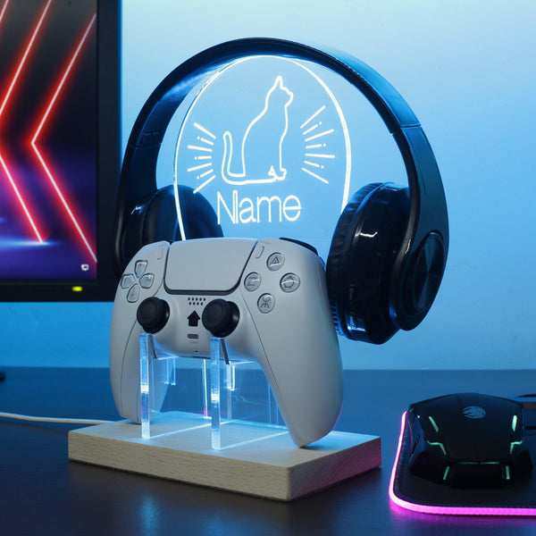 ADVPRO Cat with flashing line Personalized Gamer LED neon stand hgA-p0017-tm - Sky Blue