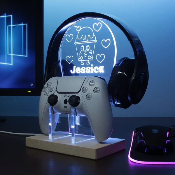 ADVPRO Happy little ice cream boy Personalized Gamer LED neon stand hgA-p0021-tm - White