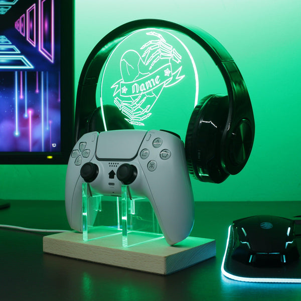 ADVPRO Skull hand with broken heart Personalized Gamer LED neon stand hgA-p0023-tm - Green