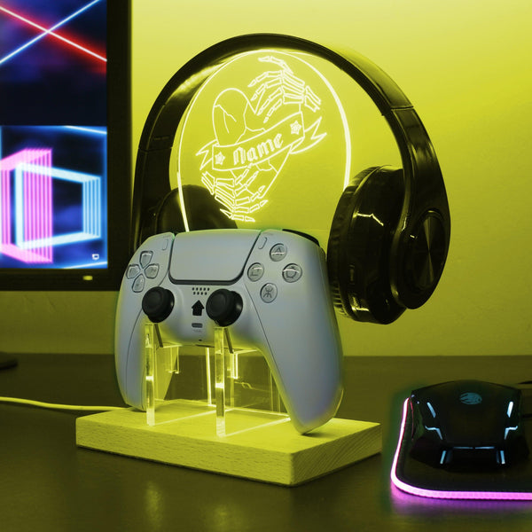 ADVPRO Skull hand with broken heart Personalized Gamer LED neon stand hgA-p0023-tm - Yellow
