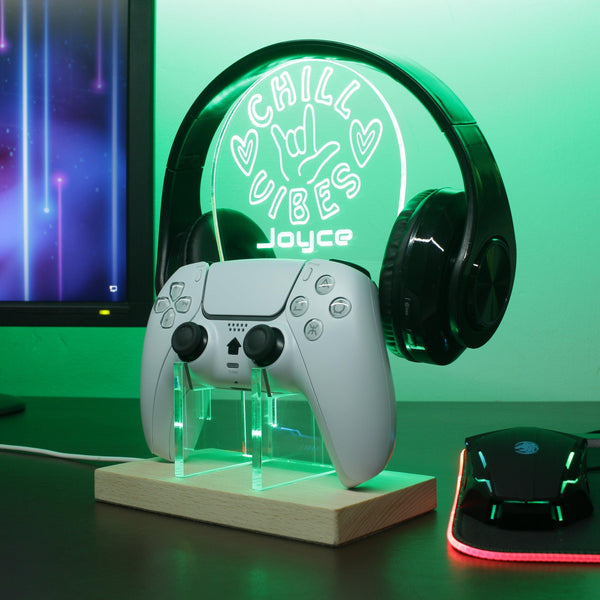 ADVPRO Chill Vibes Personalized Gamer LED neon stand hgA-p0029-tm - Green
