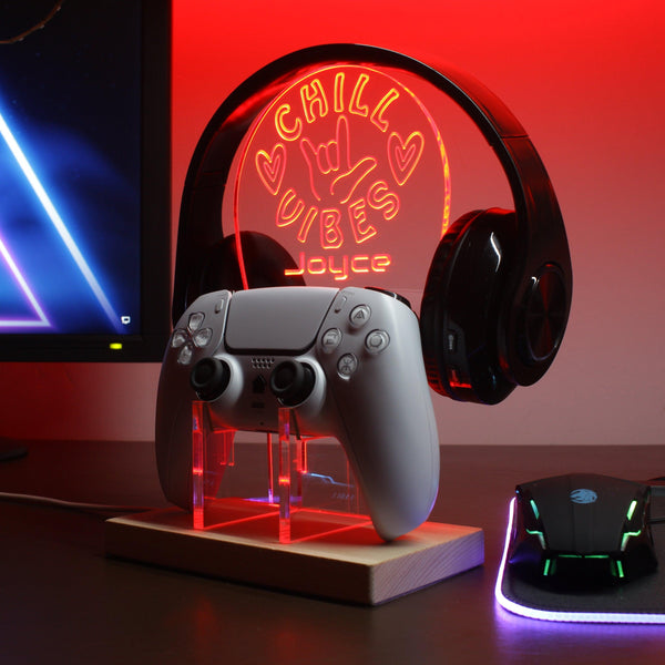 ADVPRO Chill Vibes Personalized Gamer LED neon stand hgA-p0029-tm - Red