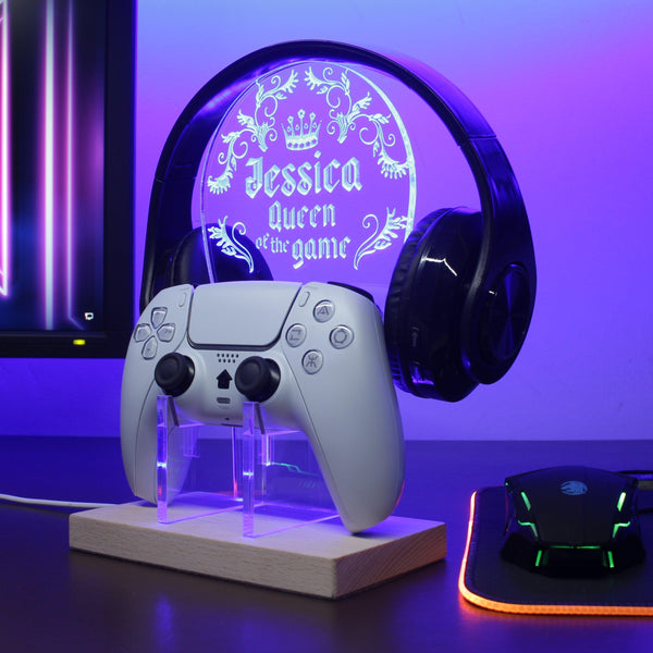 ADVPRO Queen of the game with classic border Personalized Gamer LED neon stand hgA-p0030-tm - Blue