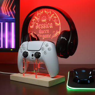 ADVPRO Queen of the game with classic border Personalized Gamer LED neon stand hgA-p0030-tm - Red